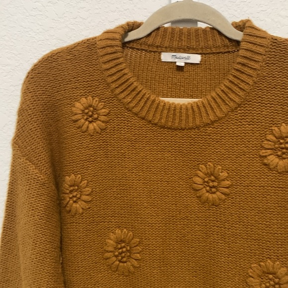 Madewell Flower Embroidered Burnt Yellow Pullover Sweater - Picture 3 of 8